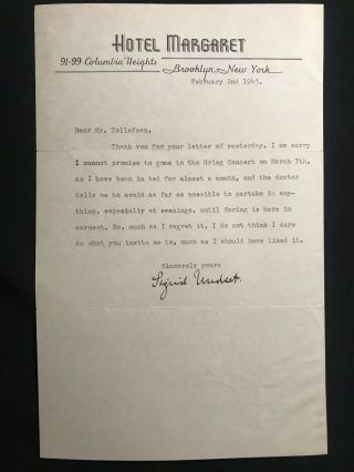 Sigrid Undset Autograph Letter Signed Signature Nobel Peace Prize Rare Als