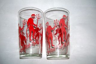 Vintage " The Devil Made Me Do It " Drinking Glass Tumbler Set Of 2 Glasses 11oz.