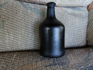 1780 - 1800 Black Glass Bottle (million Dollar Pontil) 8x4in.  Perfect