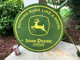 Old " John Deere " Heavy Double Sided Porcelain Advertising Sign,  (dated 1952)