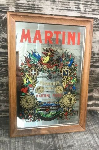 Framed Vtg 70’s Bar Martini Vermouth Vino Martini Rossi Advertising Pub Mirror