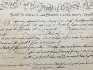 President Grover Cleveland hand signed Presidential appointment - 02/11/1896 6