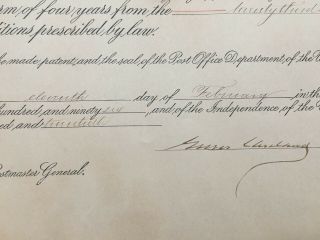 President Grover Cleveland hand signed Presidential appointment - 02/11/1896 7