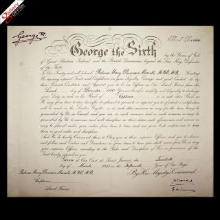 King George Vi Signed Military Appointment Commission Warrant Royalty Letter Uk