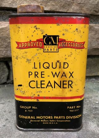 Vtg 1950s Gm General Motors Liquid Pre - Wax Cleaner 1 Pint Oil Can Detroit Mi