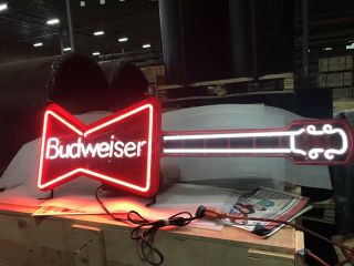 Vintage 41 " Budweiser Beer Advertising Lighted Neon Light Guitar Sign