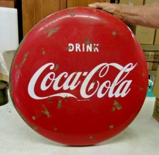 Vintage Circa 1950 Drink Coca Cola 24 " Porcelain Button Sign