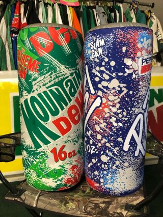 Pepsi And Mountain Dew Big Slam Inflatable Cans Holds Air Man Cave 28 " Tall