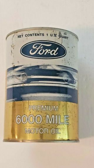 Vintage Ford 6000 Mile Premium Motor Oil Can 1 Us Quart
