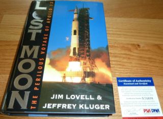 Psa/dna Captain Jim - James Lovell Autographed - Signed Lost Moon H/c Book S54698