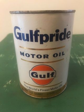 Vintage 1 Quart Gulfpride Motor Oil Can Full