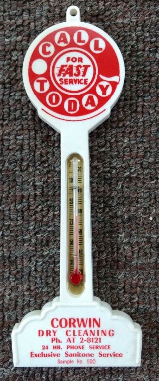 1950s - 60s Corwin Dry Cleaning " Pole " Thermometer.  Nos &