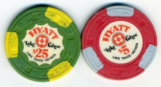 Obsolete 1970s $25 And $5 Chips From The Hyatt Hotel,  Lake Tahoe
