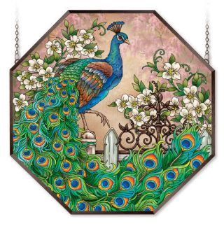 Majestic Peacock Jewel Of The Garden Magnolias 22 " Stained Glass Window Panel