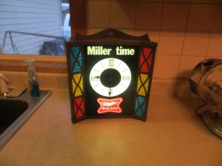 Miller High Life - Miller Time - Stained Glass Lighted Vtg Clock,