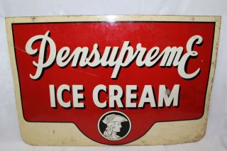 Antique PENSUPREME ICE CREAM Porcelain Enamel Double Side Sign Dairy Advertising 6