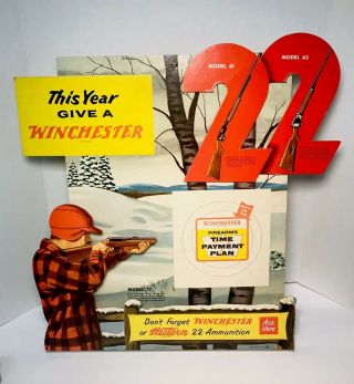 Rare 1956 Winchester 22 Time Payment Plan Store Die Cut 3d Easel Back Display