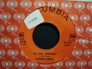 Leonard Cohen 45 / So Long Marianne / Nm -
