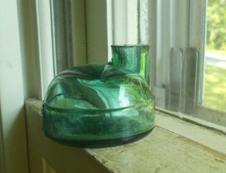 Green 1870s Igloo Turtle Ink Bottle With 12 Small Panels Ground Lip