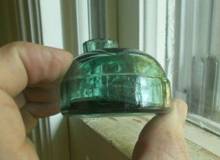 GREEN 1870s IGLOO TURTLE INK BOTTLE WITH 12 SMALL PANELS GROUND LIP 3