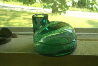 GREEN 1870s IGLOO TURTLE INK BOTTLE WITH 12 SMALL PANELS GROUND LIP 8