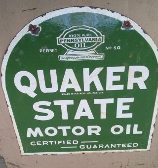Quaker State Motor Oil Porcelain Sign Size 24.  5 " X 21.  5 " Inches