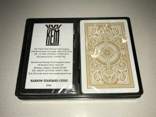 KEM Plastic Playing Cards,  Arrow Black/Gold Bridge Size,  Narrow Standard Index 4