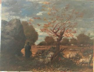 Antique Mystery Oil Painting::shepherd With Sheep::unsigned::