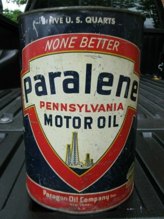 Rare Antique Vintage Paralene Pennsylvania Motor Oil 5 Quart Tin Can