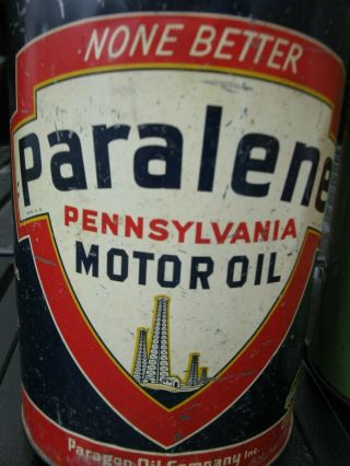 RARE Antique Vintage Paralene PENNSYLVANIA Motor Oil 5 Quart Tin Can 2