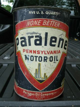 RARE Antique Vintage Paralene PENNSYLVANIA Motor Oil 5 Quart Tin Can 4