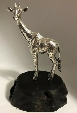 Solid Silver On Blackwood Patrick Mavros Giraffe Sculpture 12.  8cm X 9 Cm