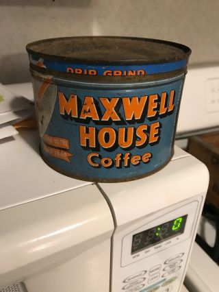 Vintage Maxwell House 1lb.  Coffee Can Tin Empty Pre - 1963 Blue Orange Drip Grind