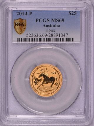 2014 Australia Year Of The Horse Gold 1/4 Oz Gold Ms69 Pcgs Graded
