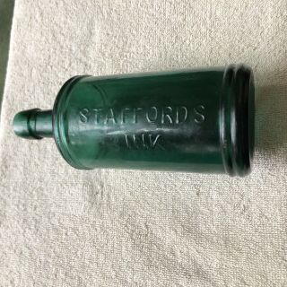 Antique Deep Teal Green One Pint Stafford’s Ink W/applied Top & Pinched In Spout