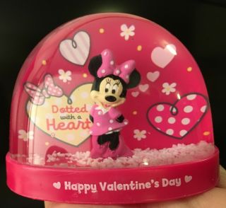 Disney Happy Valentine ‘s Day Minnie Mouse Snow Water Globe Dotted With A Heart
