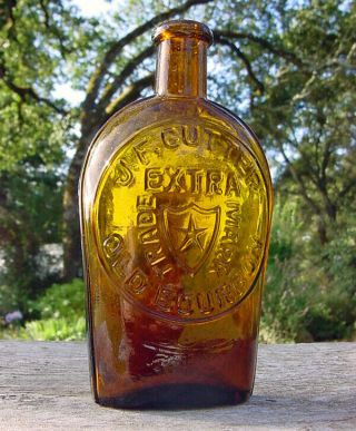 Rare Western 1870s " J.  F.  Cutter / Extra Old / Bourbon " Whiskey Flask,  Color