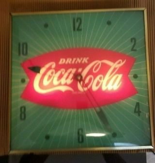 Coca - Cola Fishtail Pam Wall Clock - Vintage (1950s)