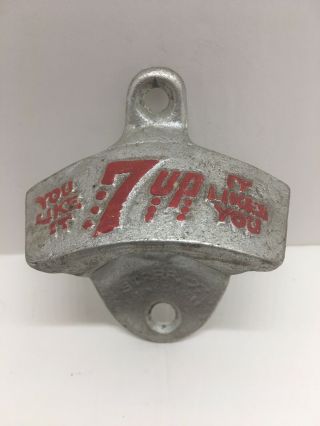 Vintage 7 Up Starr X Bottle Opener Wall Mount Embossed Red Letters