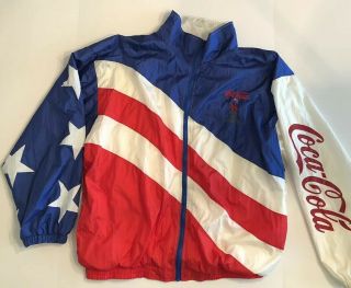 Vintage Patriotic Coca Cola Nylon American Flag Jacket 1996 Atlanta Olympics (xl)