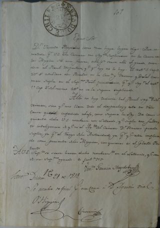 Authentic Document Signed By Chilean Supreme Director Bernardo O 
