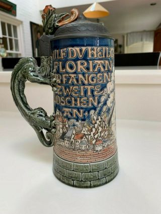 Mettlach 1 Liter Etched Stein 1786 St Florian And The Dragon Wow