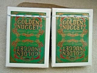 Vintage 2 Golden Nugget Hotel & Casino Downtown Vegas Green Playing Cards 2