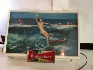 Vintage Budweiser Bar Light Water Ski King Of Beers Pub Bar Lighted Up 4