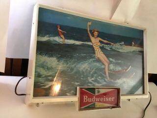 Vintage Budweiser Bar Light Water Ski King Of Beers Pub Bar Lighted Up 7