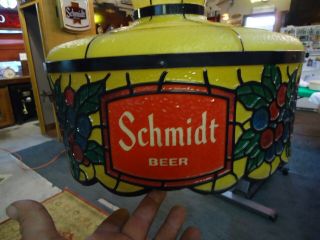 Vintage Schmidts Beer Hanging Stained Glass Light 1960’s 17x12” Pool Table