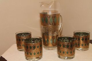 Vintage West Virginia Barware,  Martini Pitcher And 4 Glasses,