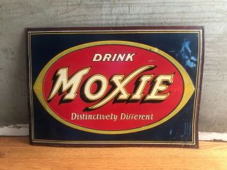1930’s Drink Moxie Soda Sign Embossed Vintage Country Store 27” Donaldson