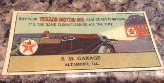 Texaco Motor Oil Ink Blotter S.  M.  Garage Altamont,  Illinois