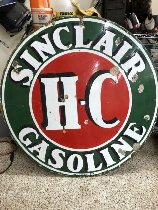 Vintage H - C Sinclair Gasoline Double - Sided 48 " Porcelain Sign